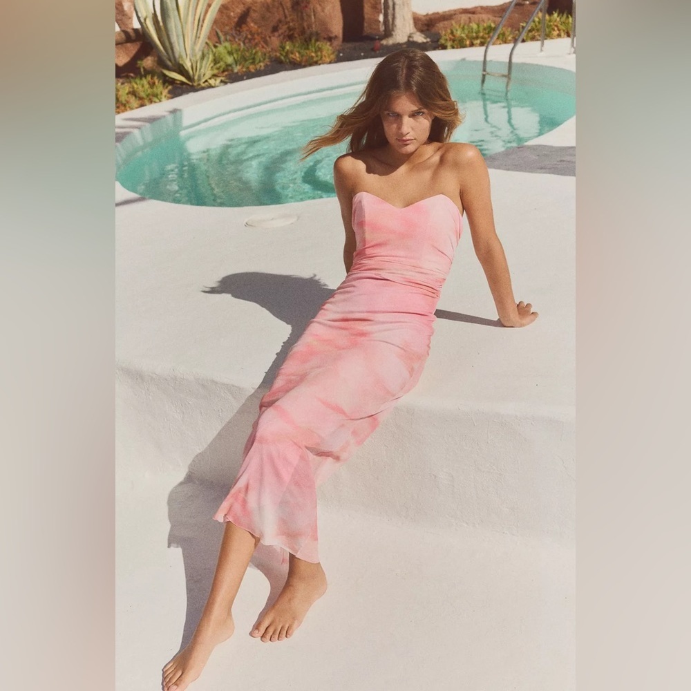Zara mesh Pink Strapless Dress corset midi maxi bodycon evening party - Picture 9 of 13